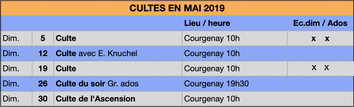 cultes mai19